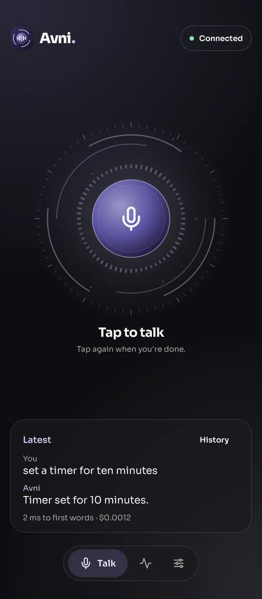 The Talk screen in the dark theme