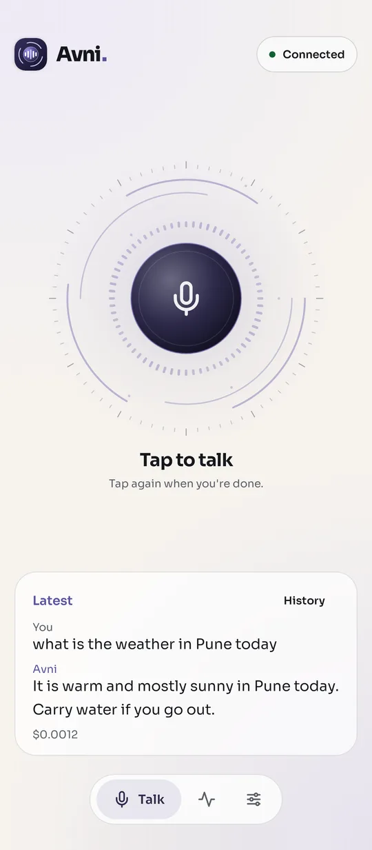 The Talk screen of the Avni app